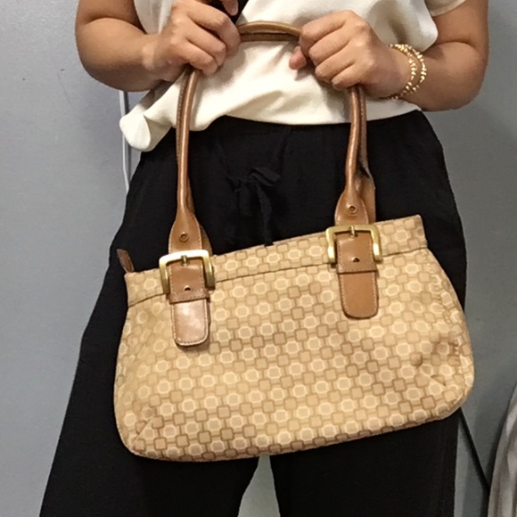 NINE WEST Tan Monogram Shoulder Satchel Tote Bag - Picture 1 of 13